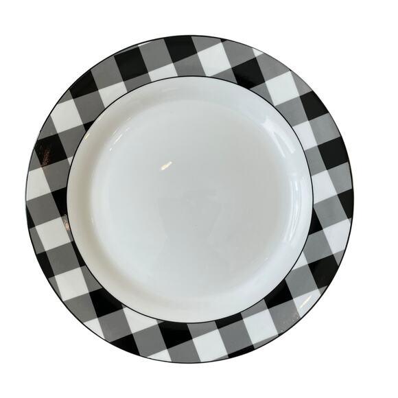 Godinger Black White Checkered Gingham Porcelain Dinner Plates 10.5" Set of 4 - Picture 1 of 13